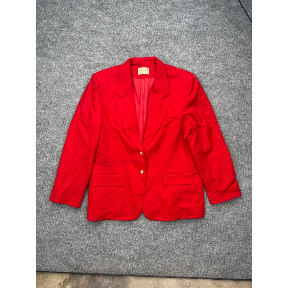 Pendleton Vintage Red‎ Virgin Wool Blazer Jacket Gold Buttons USA Made Size 12